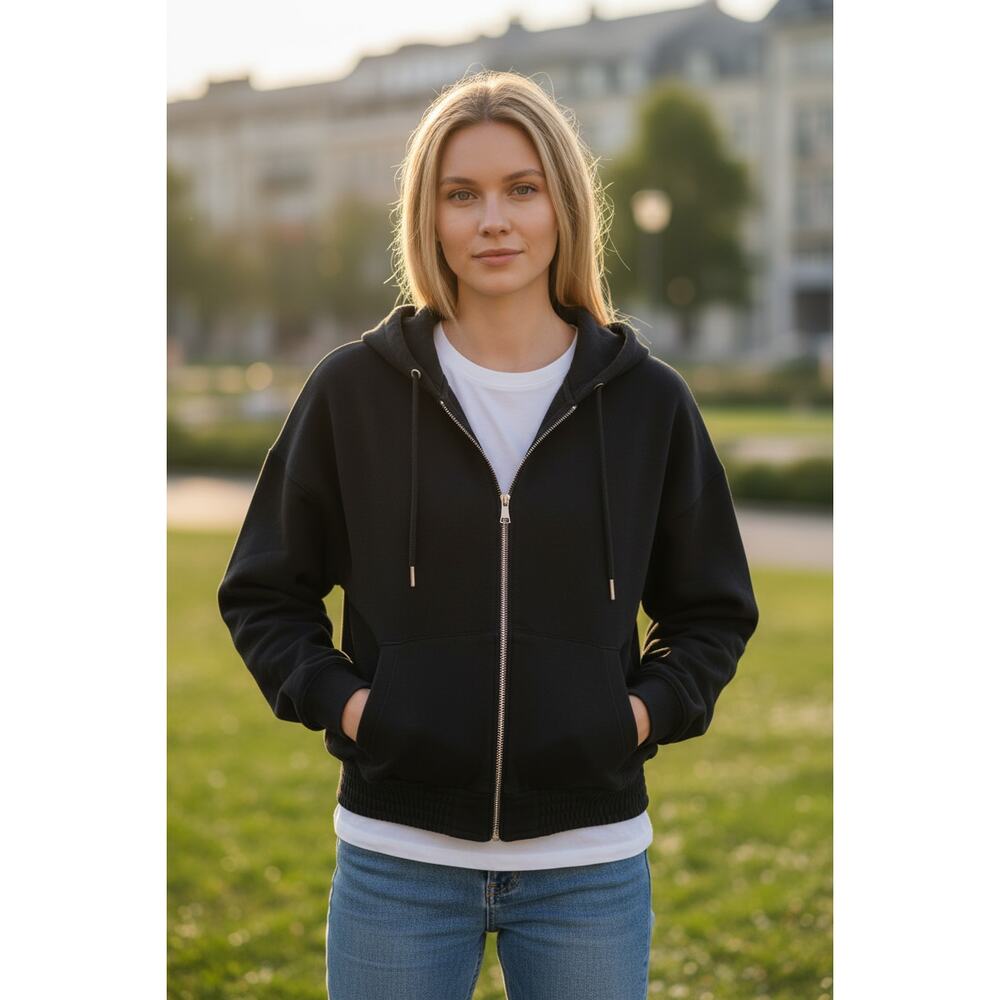 Abercrombie & Fitch Soft AF Max Essentials Black Full Zip Cropped Hoodie Size M